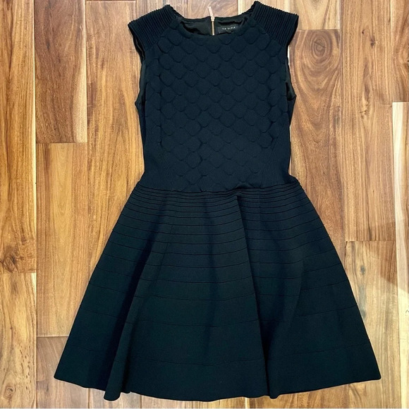 Ted Baker London Frinca Dress Black Fit & Flare Skater Knit Mini Size 4 US 10 - Picture 5 of 16